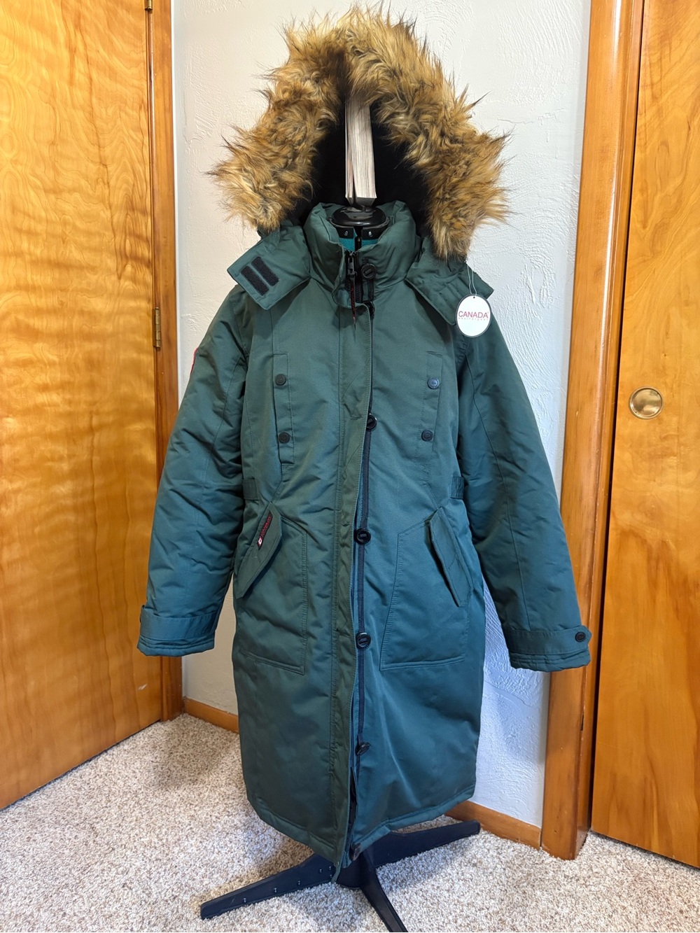 Canada Goose Green Long Fur-Trim Parka